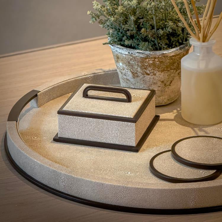 LARGE ROUND ECRU SHAGREEN TRAY – The Happy Kangaroo