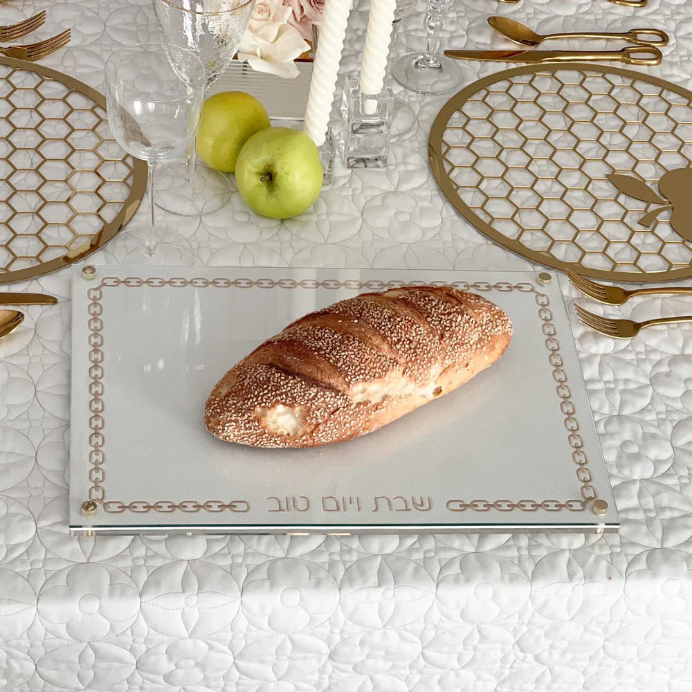Glass Challah Board with Chain Design Embroidered Leatherette – The ...