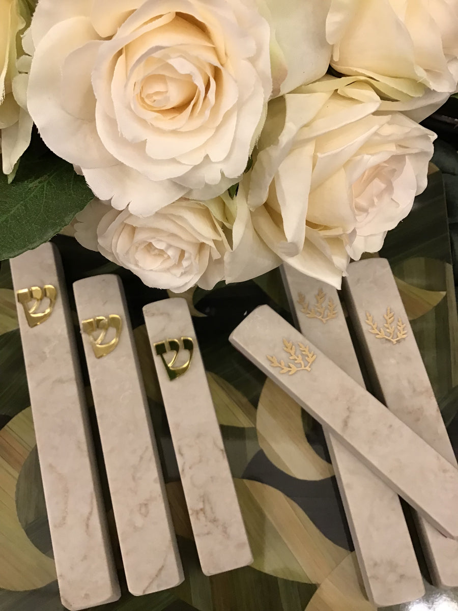 Marble Mezuzah Gold Shin