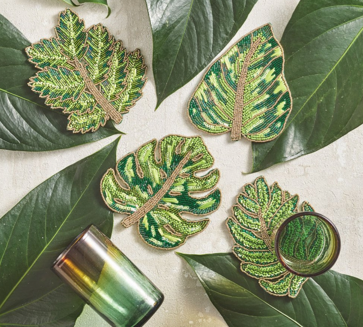 Laurel Drink Coasters in Green, Set of 4