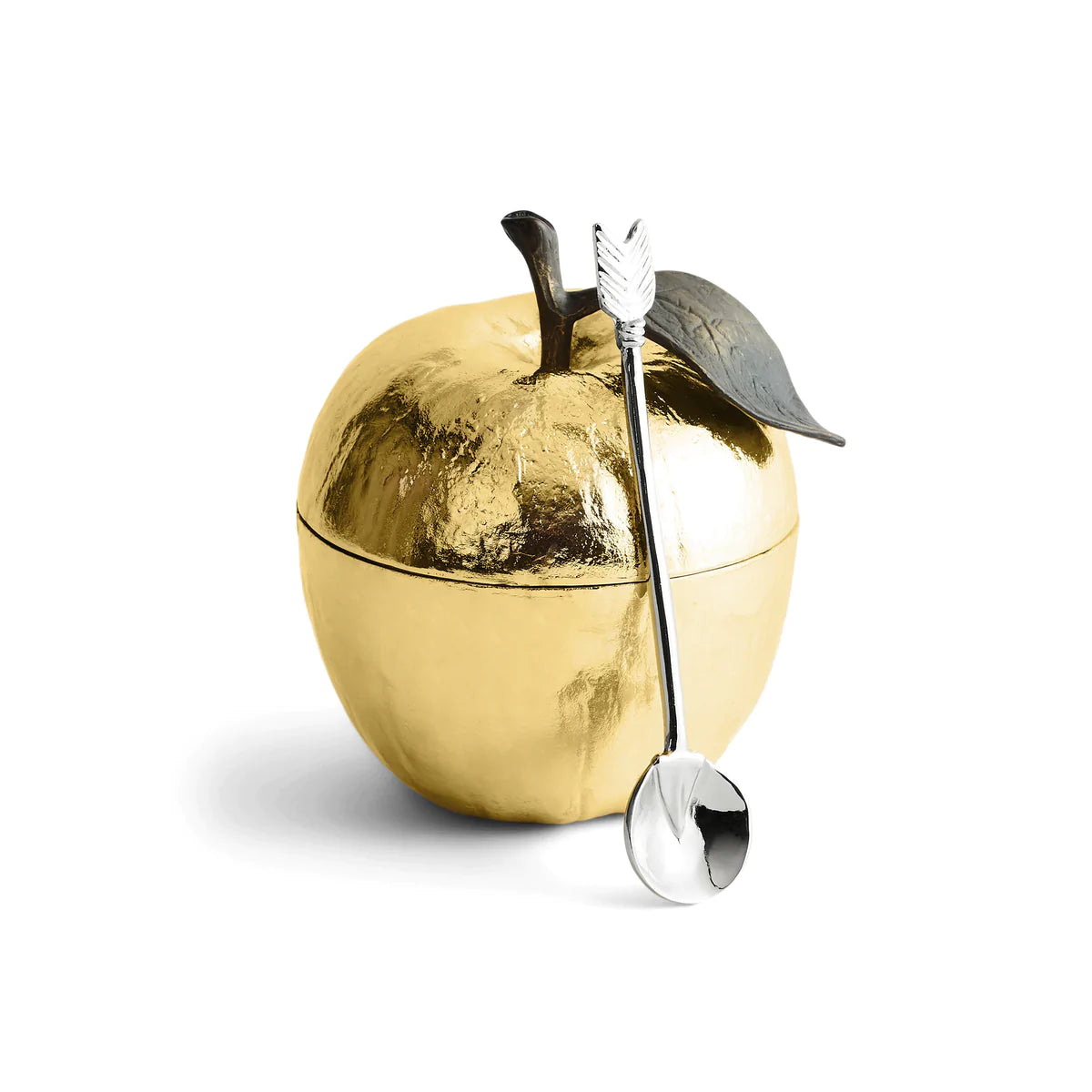 Michael Aram Apple Honey Pot with Spoon Goldtone