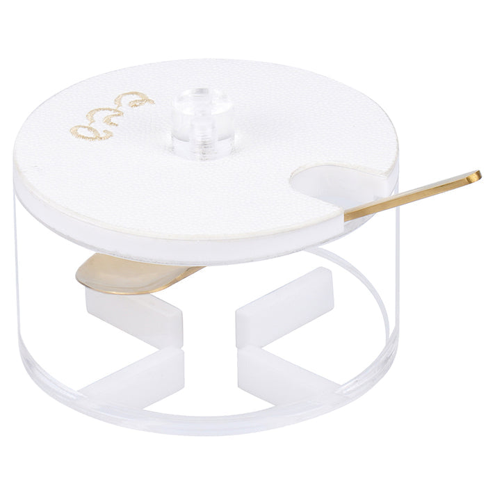 Lucite Honey Dish with Embroidered Cover