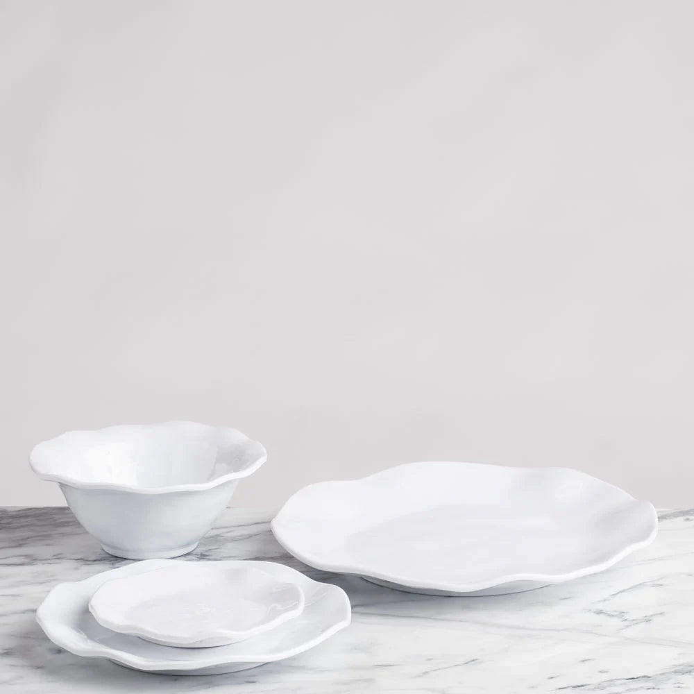 Ruffle White Melamine Round 12pc Dinnerware Set – The Happy Kangaroo